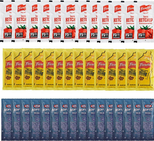 The Seasonal Shop Condiment Packets Variety Pack - 50 Single Serve Portion Packs of Each: Ketchup, Mustard, and Mayo - Packaged in Our Exclusive The Seasonal Shop Box