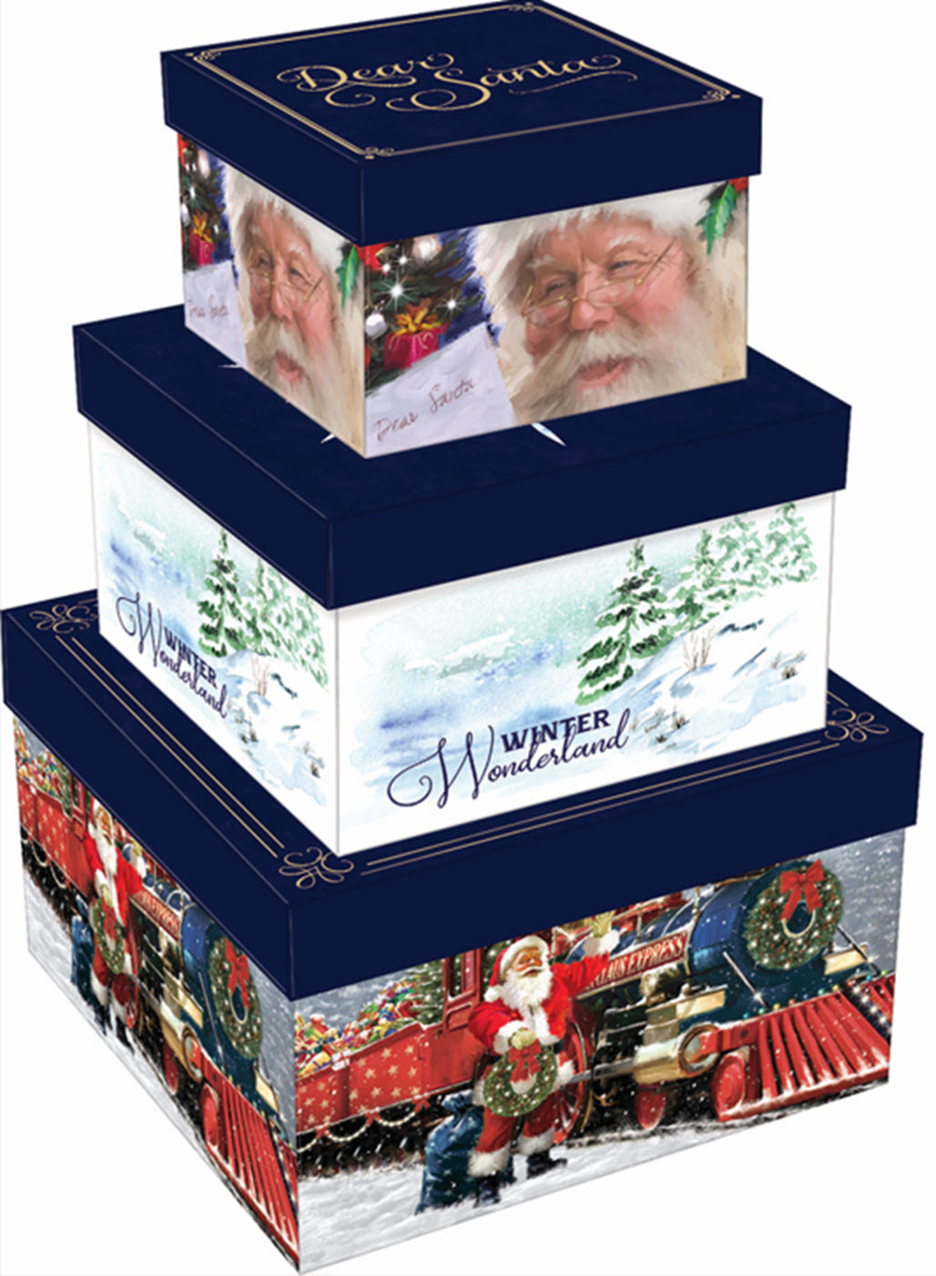 3 Luxury Square Nested Christmas Gift Boxes (Christmas Greetings)